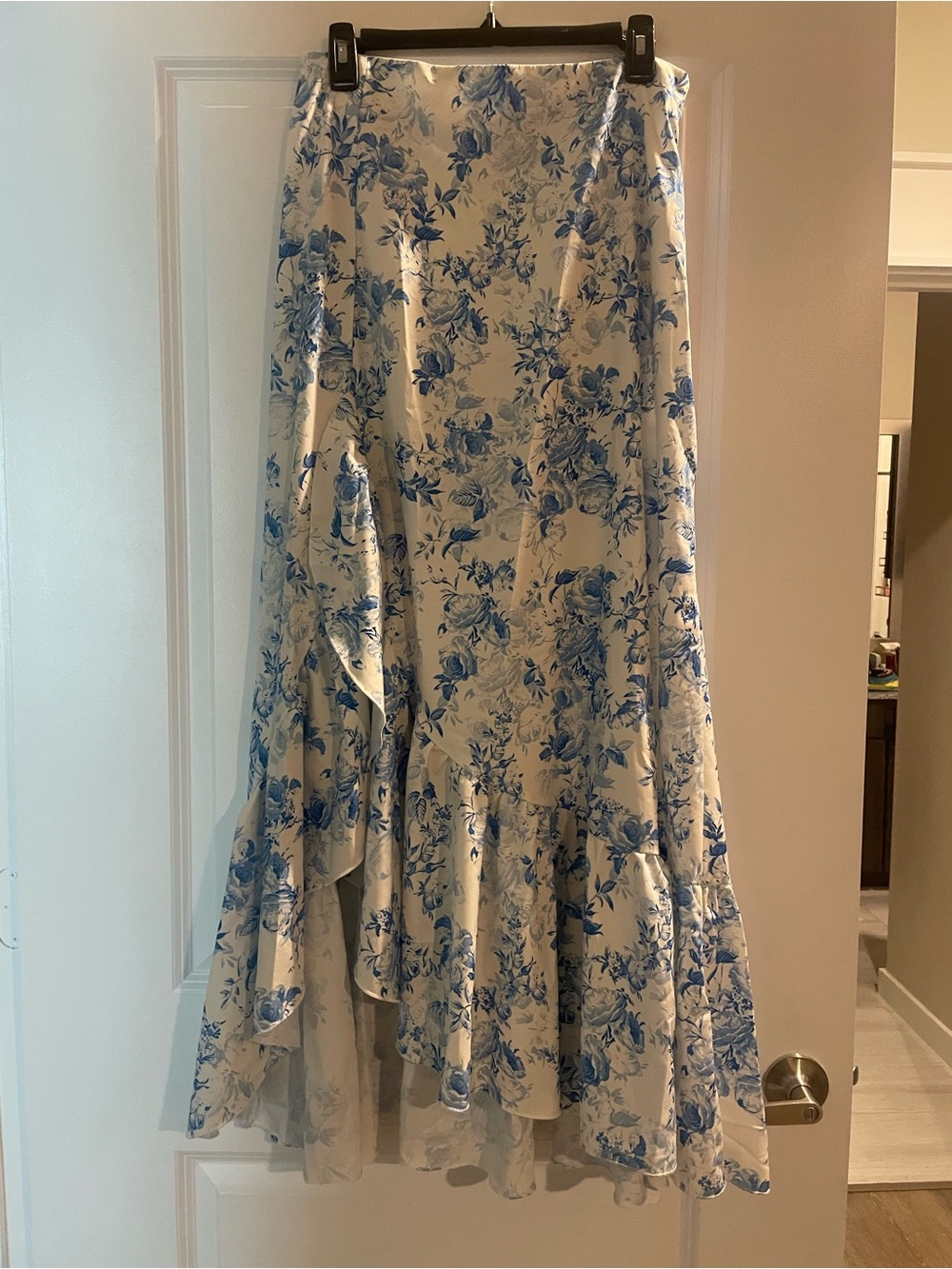 Blue Floral Ruffle Hem Maxi Skirt